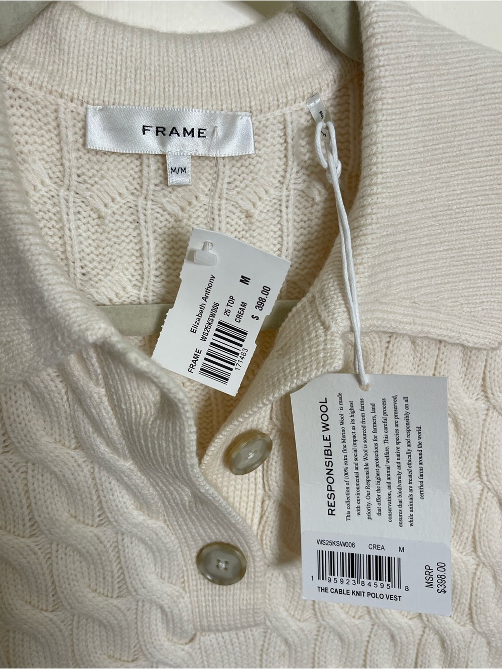 NWT FRAME The Cable Knit Polo Vest in Cream - Picture 8 of 16